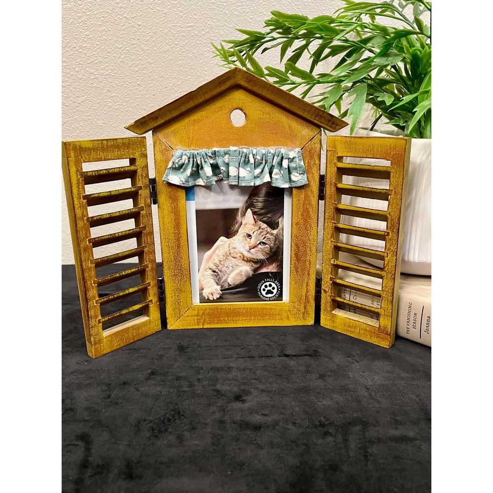 Vintage Cottage Window Picture Frame Shutters Fabric Valance 3.5x5 Farmhouse